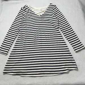 By & By Women's XL Long Sleeve A-Line Dress Crossback Navy Blue + White Striped